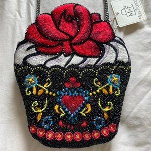 Mary Frances Cupcake Beaded Leather Crossbody Clutch Bag